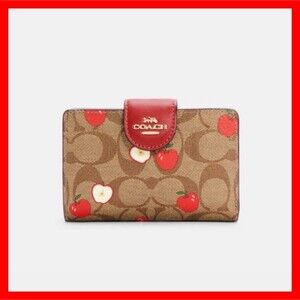COACH MEDIUM CORNER ZIP WALLET IN SIGNATURE CANVAS WITH APPLE PRINT NWT
